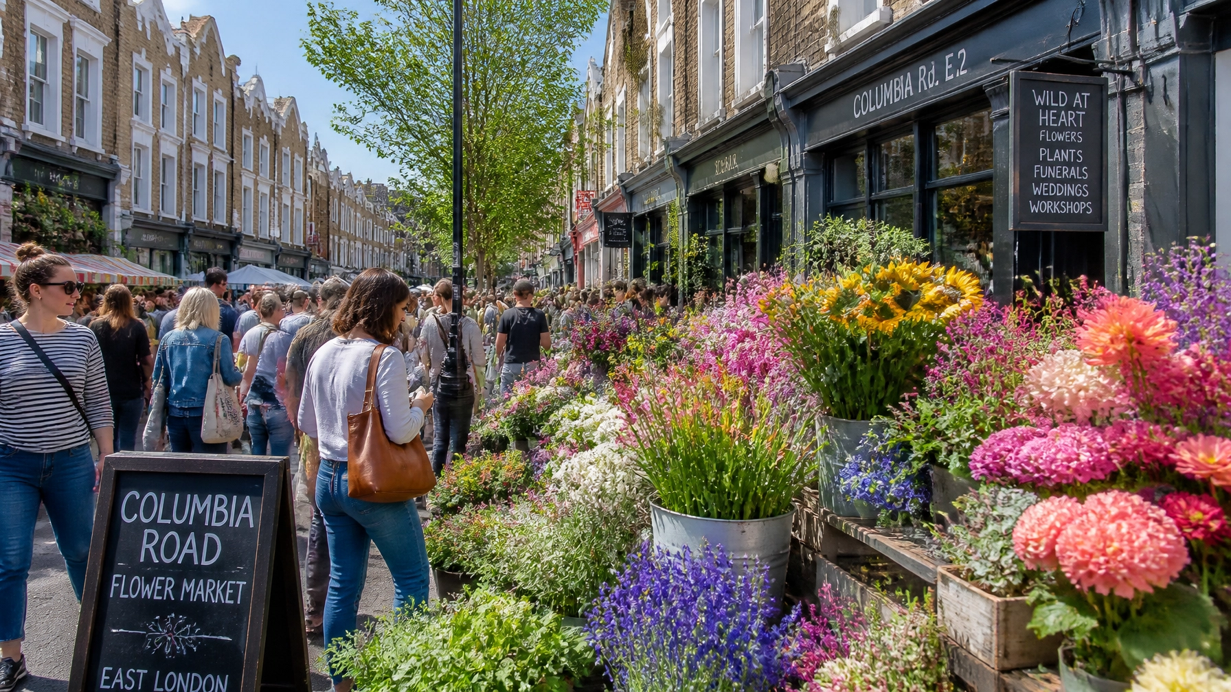 A bustling flower market on Columbia Road in East London