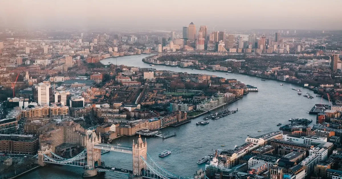 Panoramic view of the River Thames, Tower Bridge and London skyline
